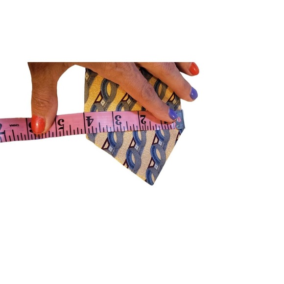 Dover by Arrow Necktie Tie Silk Yellow Blue Gray Geometric Circles Made in USA - Picture 11 of 12